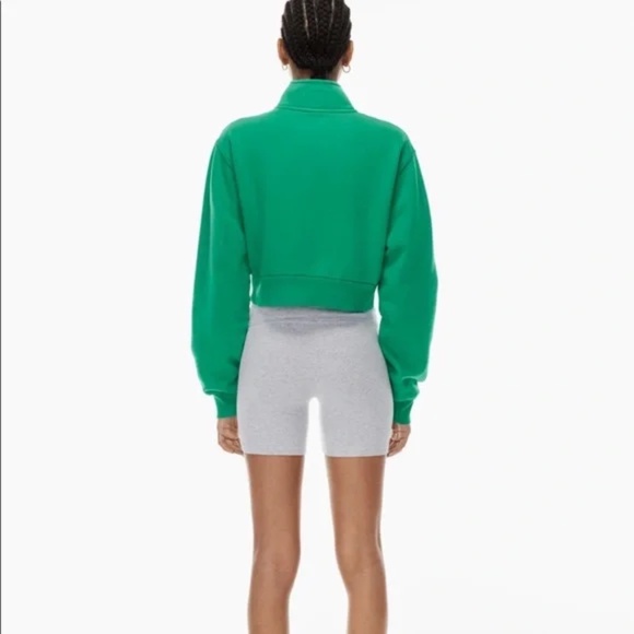 TNA Aritzia Cozy Fleece Money Green 1/4 Quarter Zip Cropped Sweatshirt Vintage S - Picture 13 of 14